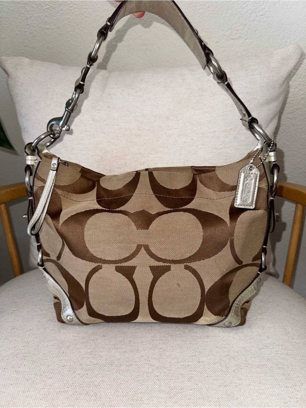 Coach Y2K Vintage Signature Carly Canvas Brown Tan Hobo Shoulder HandBag #10619